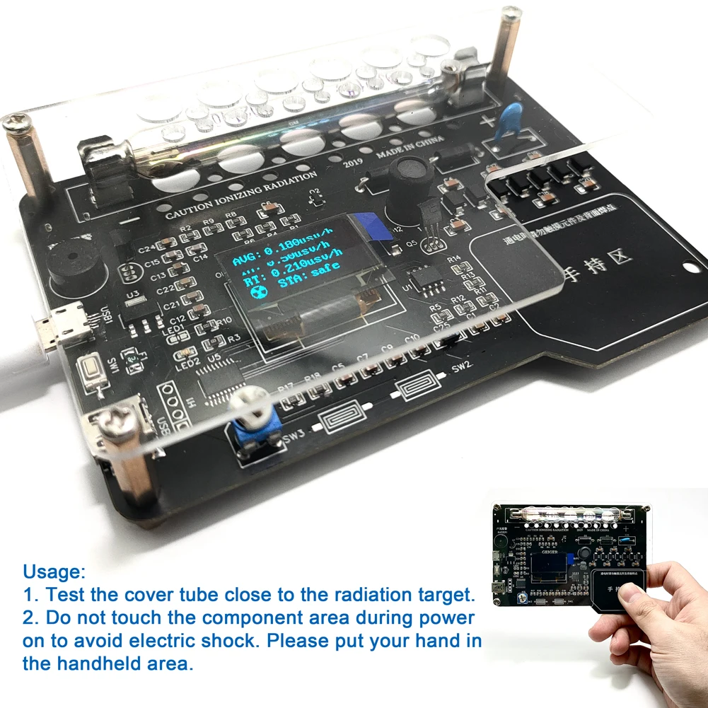 DIY Geiger Counter Kit Assembled Module Nuclear Radiation Detector X γ β rays Iodine 131 Detecting OLED Display Radiation Tester