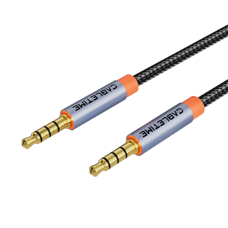 CABLETIME 3.5mm câble Aux 4 pôles TRRS 4 conducteur câble Aux auxiliaire pour téléphone casque Microphone voiture musique HIFI fonction Audio