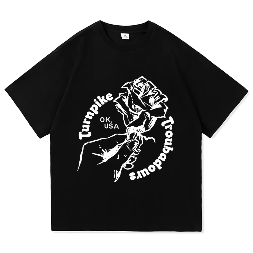 TURNPIKE TROUBADOURS Rose Tee Summer Cotton Short Sleeve Male Tshirts Streetwear Unisex Design Graphic Print Merch Soft Casual