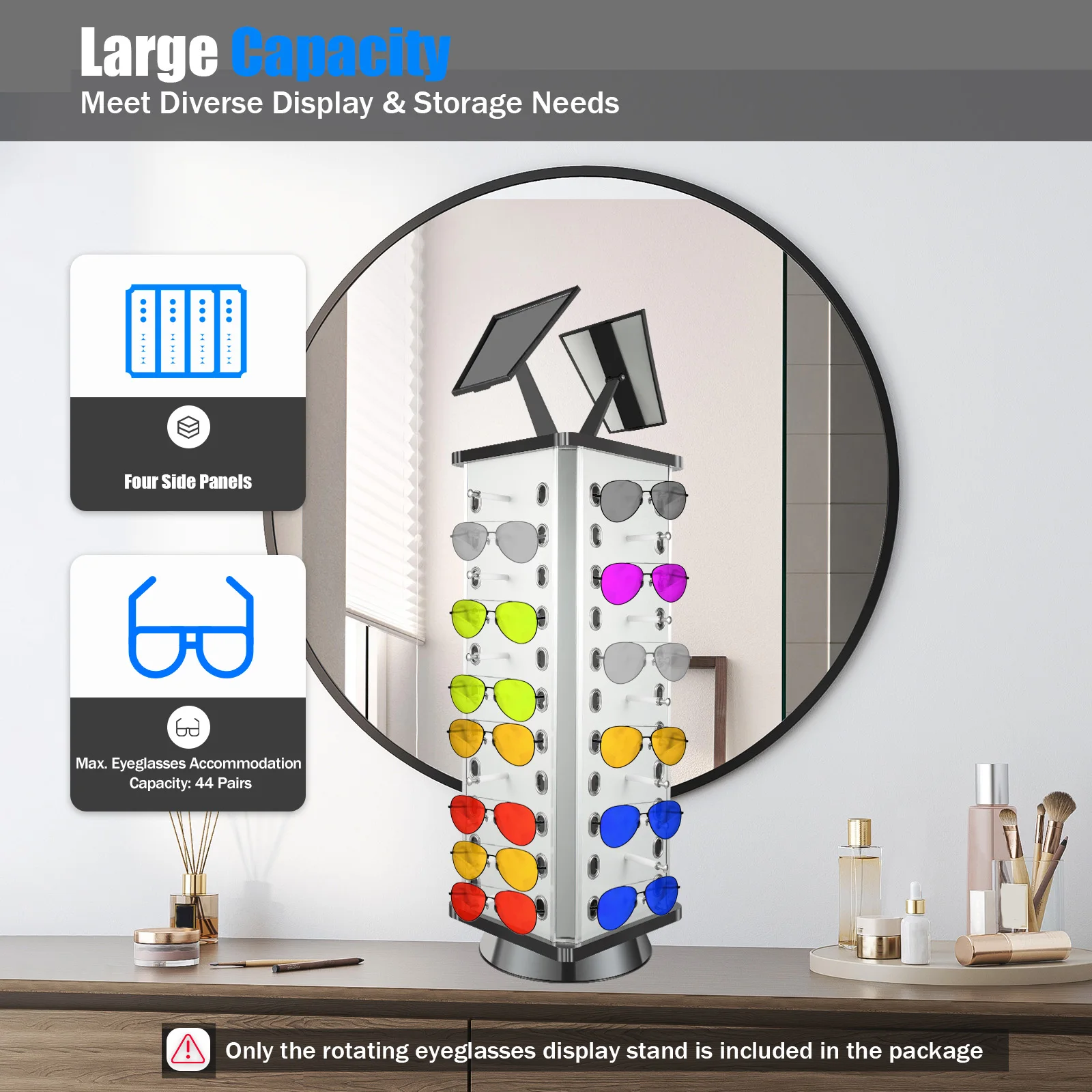 

44 Pairs W/ Mirror Sunglass Display Stand 360 Rotating Glasses Stand Holder Sunglasses Rack Metal Stand Holder