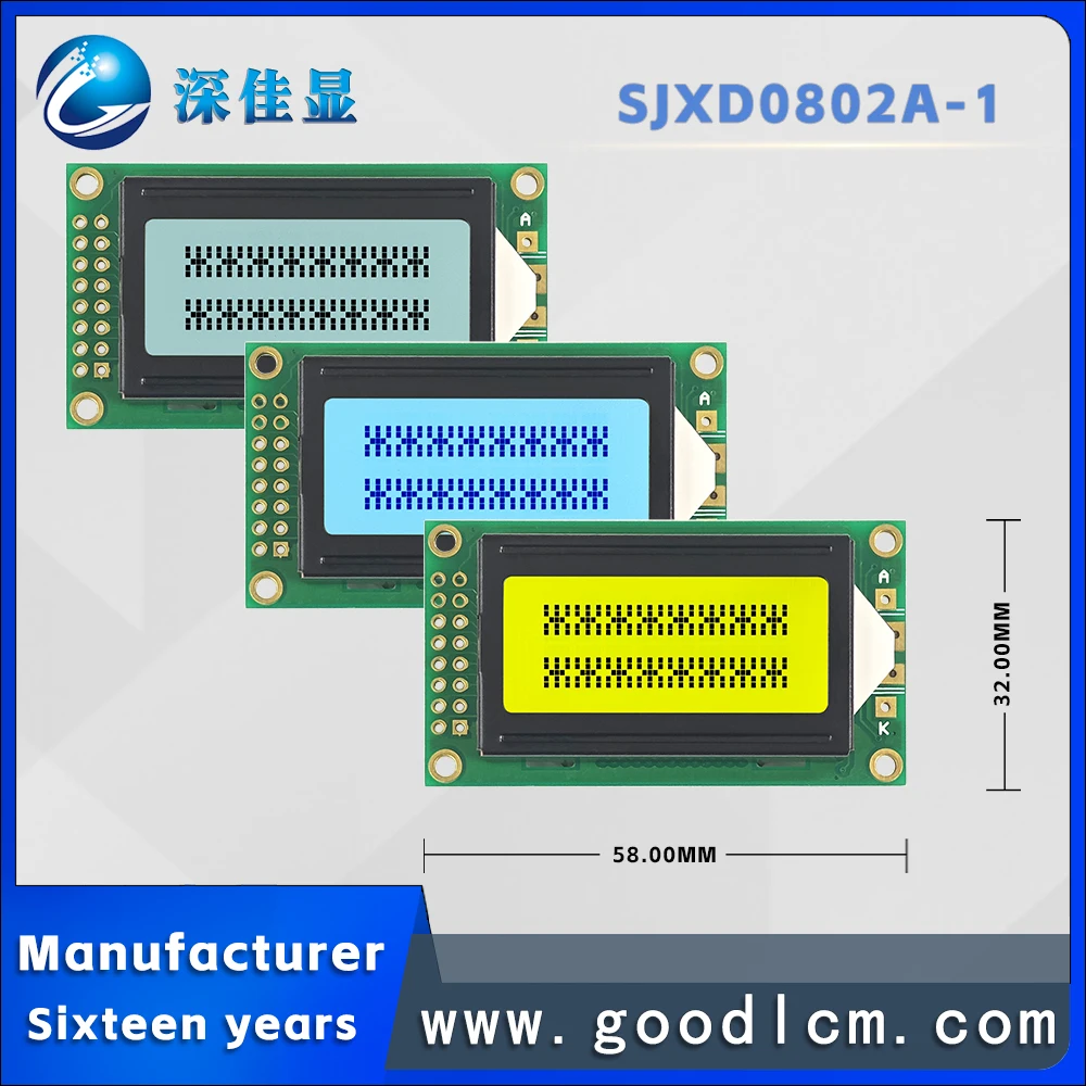 Cost effective Russian characters 0802 LCD display screen JXD0802A-1 Industrial grade 8 * 2 character dot matrix module