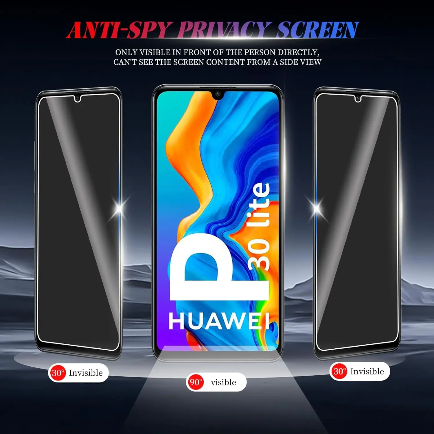 2Pcs 9H Privacy Tempered Glass For Huawei P30 Lite Anti Spy Screen Protector Film