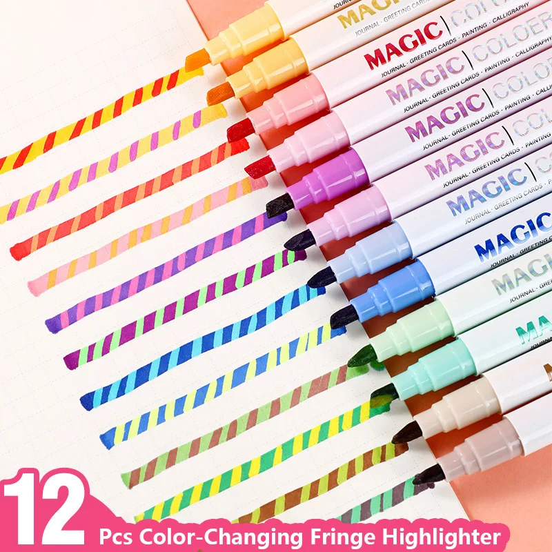 Shands Double Head Magic Color Changing Pen Color Stroke Key Mark Marker Student Highlighter Handbook Pen Set