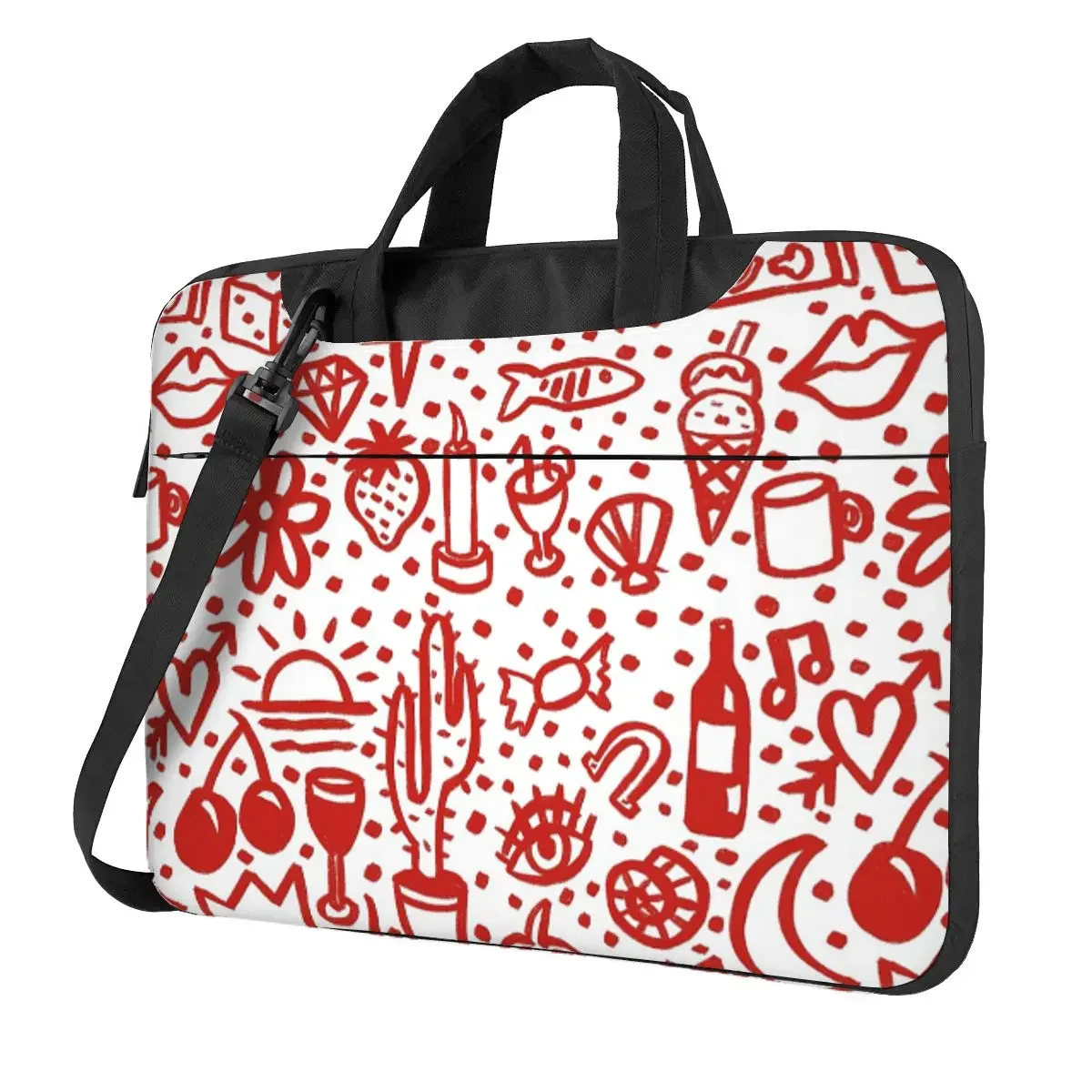 Red Doodle Summer Repeat Pattern Crossbody Laptop Bag Case Computer Bag Resistant Protective Notebook Pouch for Macbook Lenovo