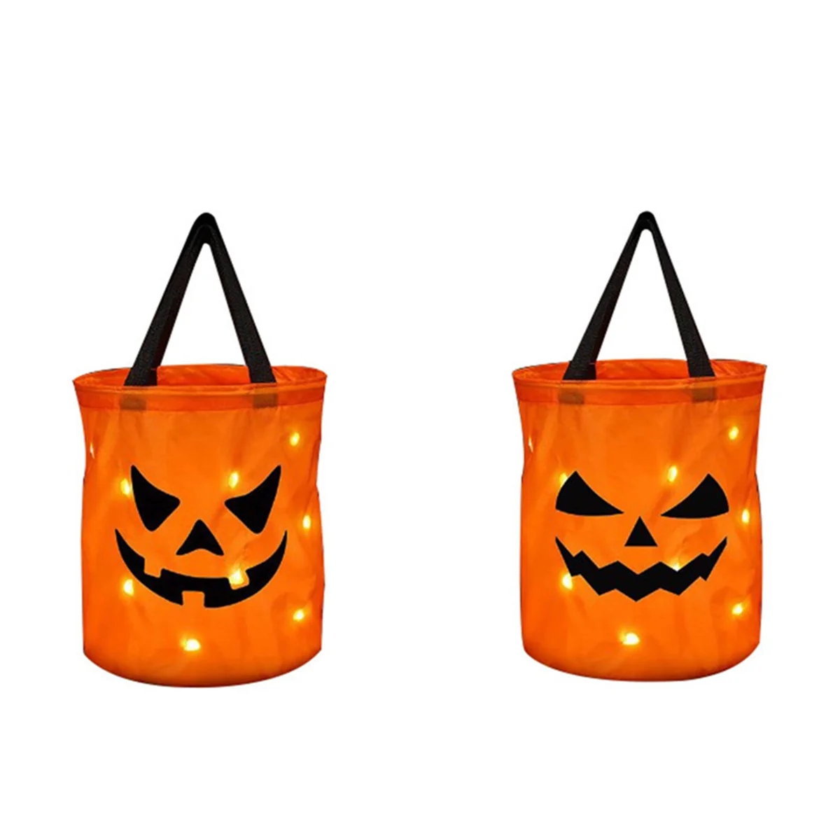 

2Pcs LED Light Halloween Candy Bags Collapsible Ghost Bags Multipurpose Reusable Halloween Bucket for Kids