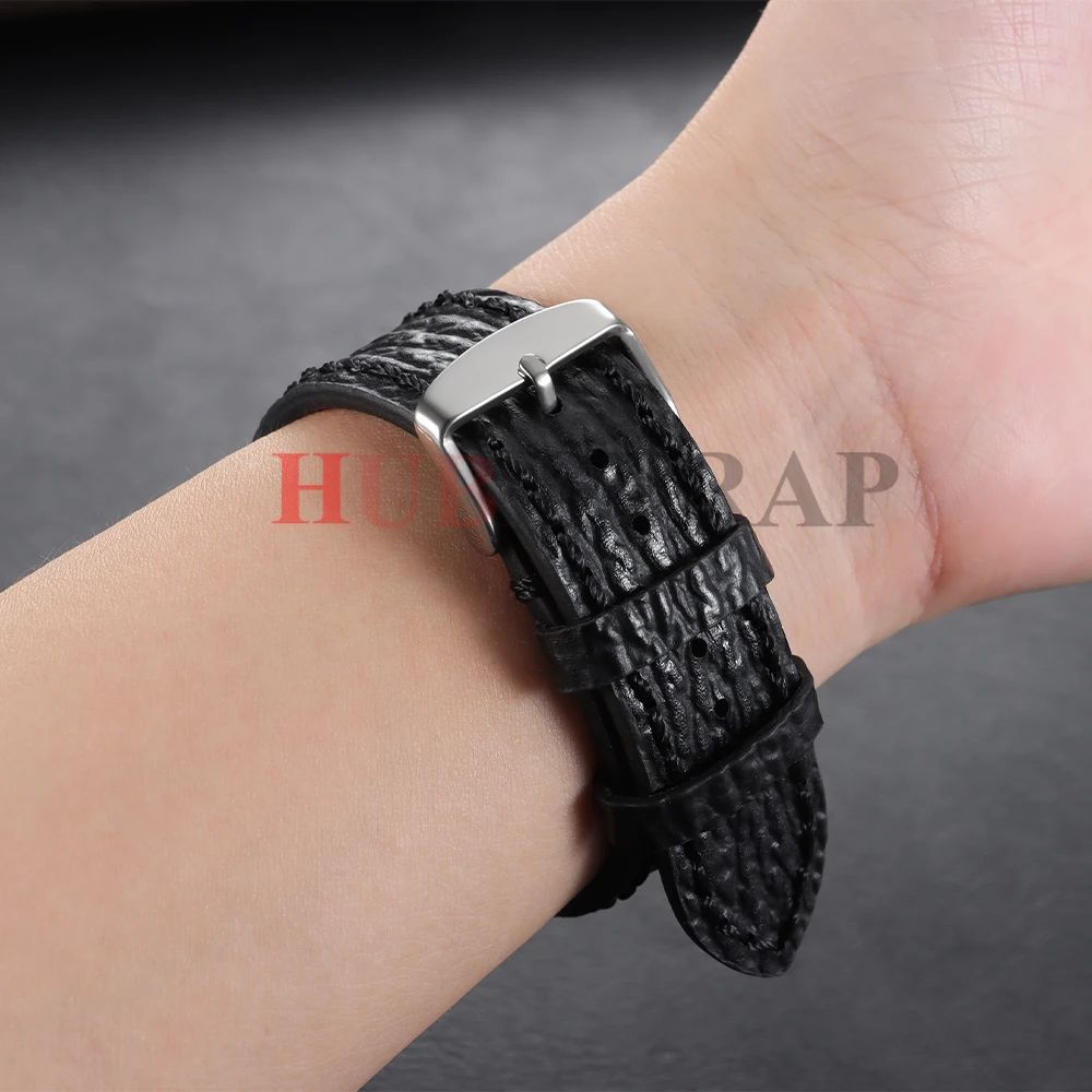 18/19/20/21/22/23/24mm Geprägtes Schlangen- und Haifischhautmuster Handgefertigtes Leder-Uhrenarmband Vintage Rindsleder Herren-Armband – Detail 6