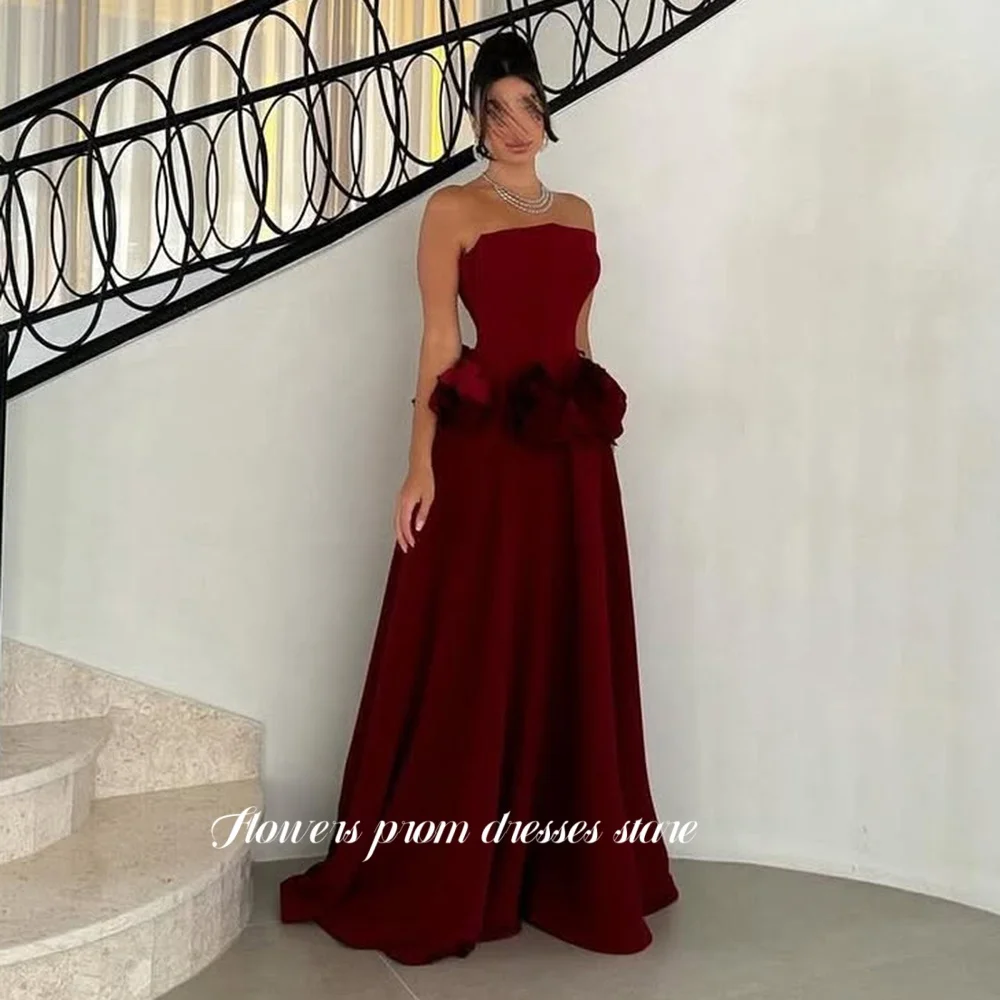 

Flowers Strapless Party Dress Crepe Evening Dress 3D Flowers A Line Formal Celebrity Dress vestidos de novia Customized