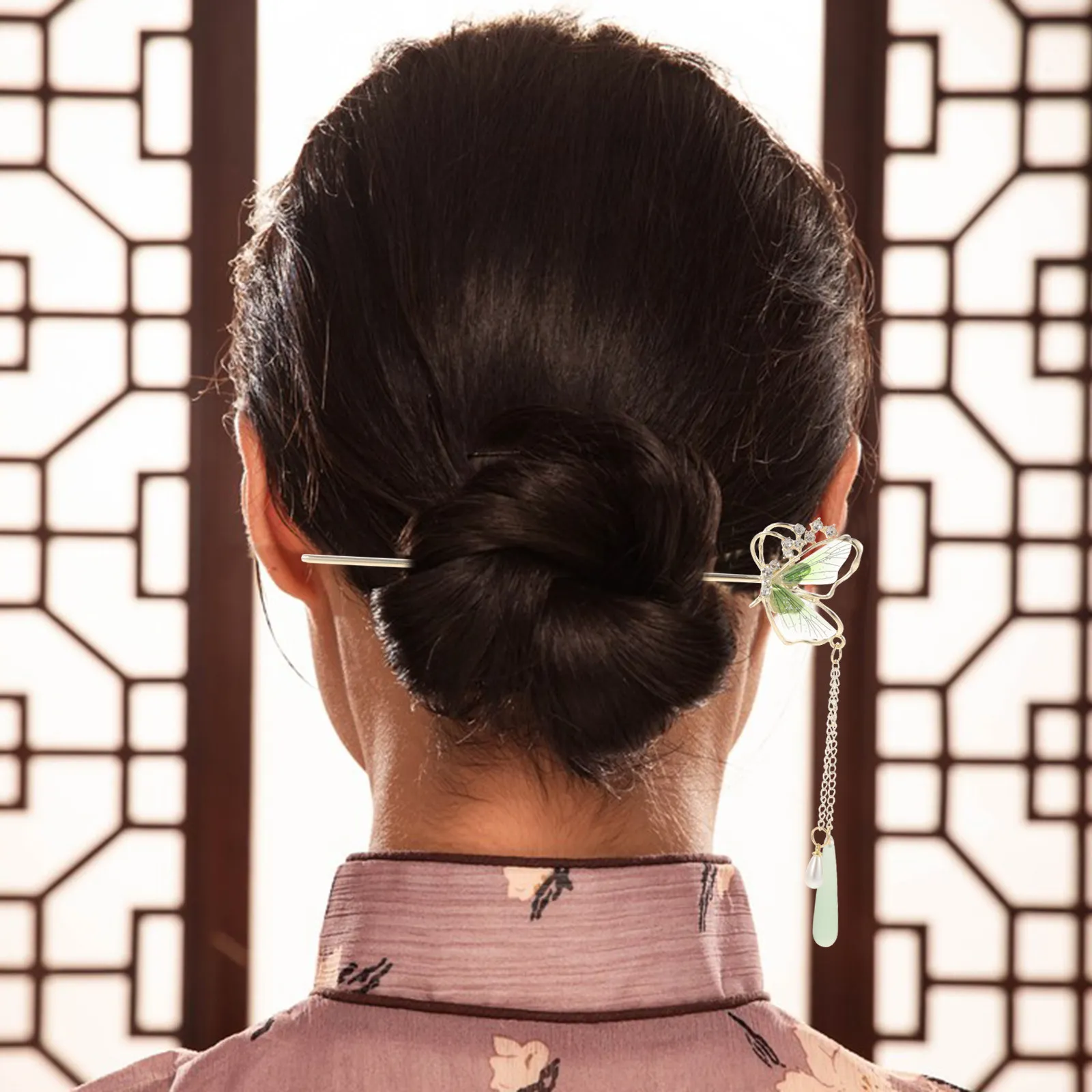 

Green Butterfly Stick Vintage Chinese Style Hair Chopstick For Women Elegant Hair Accessories Bun Styling Tool