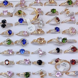 10pcs/Lot Wholesale Crystal Rhinestone Rings For Women Mix Style Gold Silver Plated Alloy Finger Rings Wedding Party Gifts