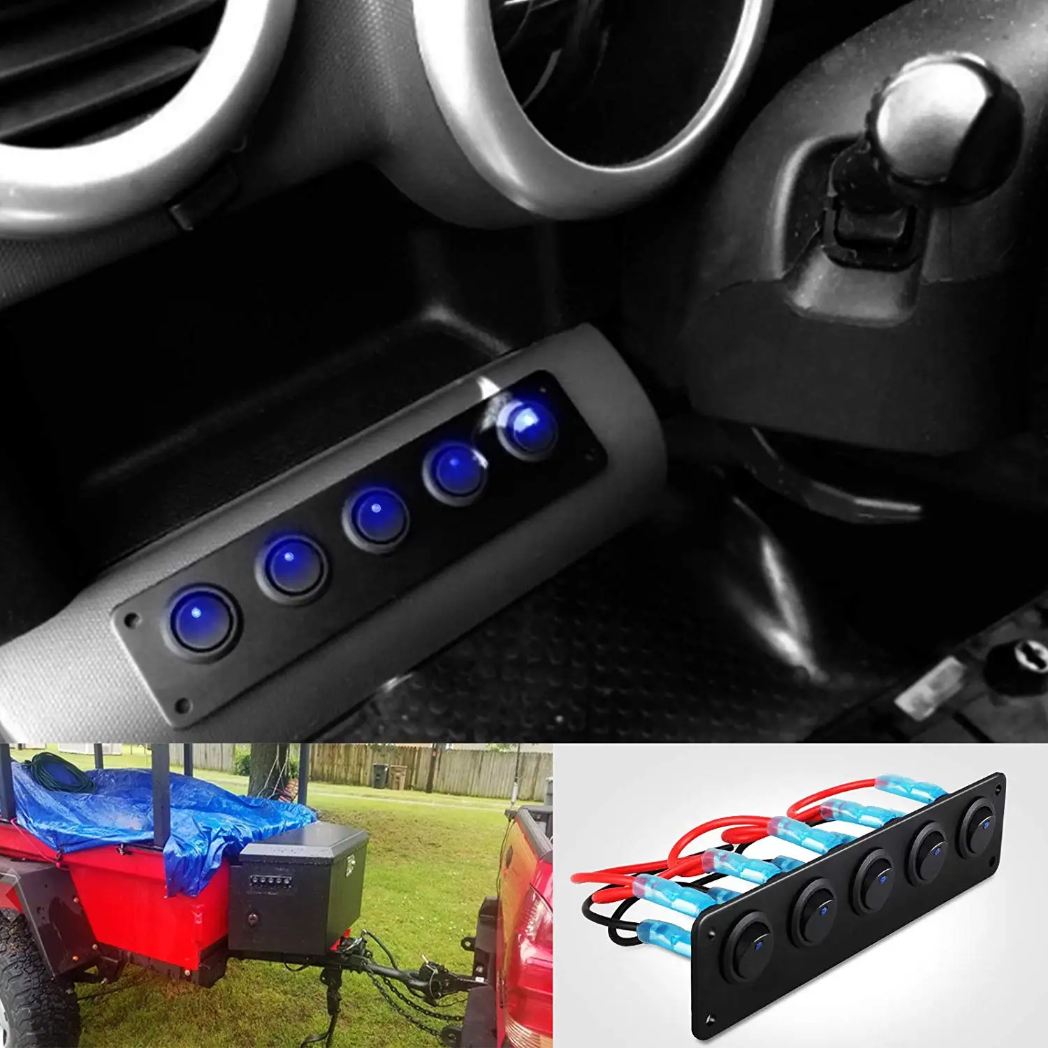 

AU63-Rocker Switch Panel With 5 On-Off Pre-Wired Toggle Switches For 12V 24V Car Vehicle Trailer Truck SUV Marine Boat RV Ship
