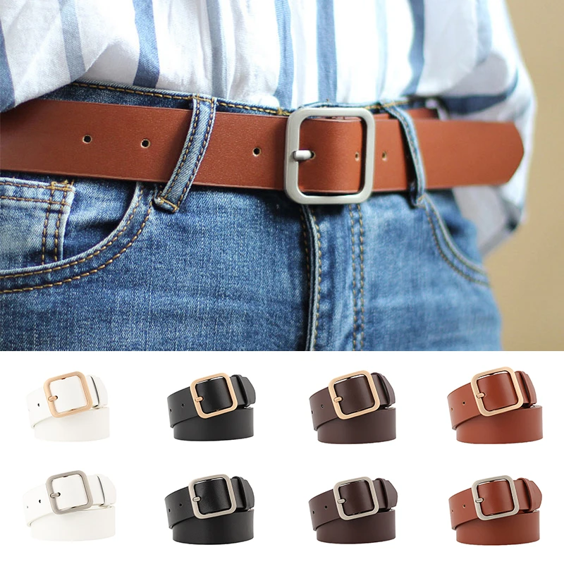 

Fashion PU Leather Belt Woman Men Casual Square Pin Buckle Jeans Belts For Trouser Ladies Black Coffee Waist Strap