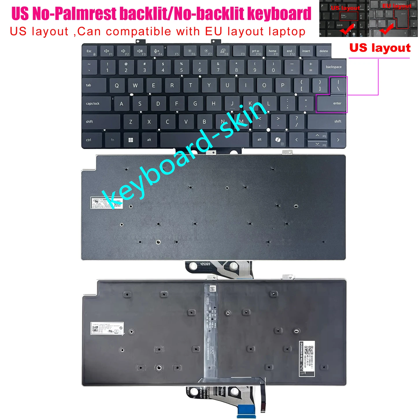 US No-backlit /backlit Keyboard For Dell Pro 13 Plus PB13250 P194G,Pro 13 Plus PB13250 2-in-1 /P195G,Pro 13 Plus PB13255 /P194G