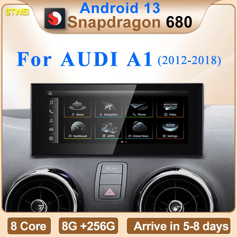 Qualcomm Snapdragon 680 6225 2.4GHz Wireless CarPlay Auto For 13-18 Year AUDI A1 Car Multiledia Players Video GPS Navi Bluetooth