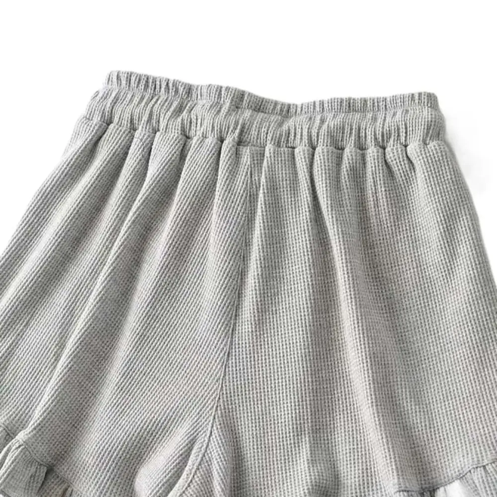 Soft Lace Up Drawstring Shorts Women Ins Style High Waist Sweet Ruffled Shorts Large Size Loose Wide Leg Short Pants Girl