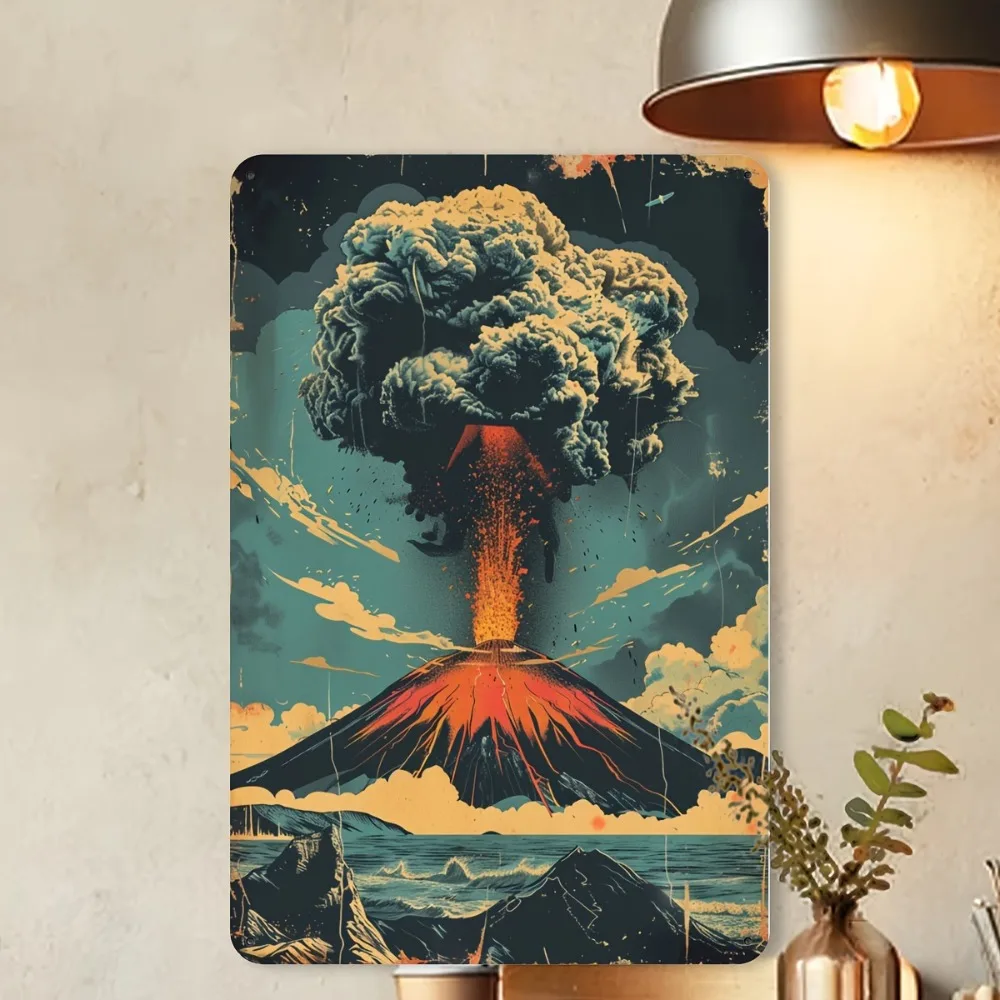 CIFBUY Vintage Volcano Eruption Aluminum Wall Art Waterproof Durable Metal Tin Sign for Home Bar Cafe Garage Outdoor Decor