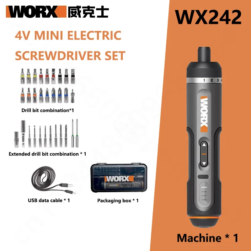 Worx 4V Mini Portable Electrical Screwdriver Set Smart Cordless Electric Screwdrivers USB Rechargeable Hand Drill Tools WX242