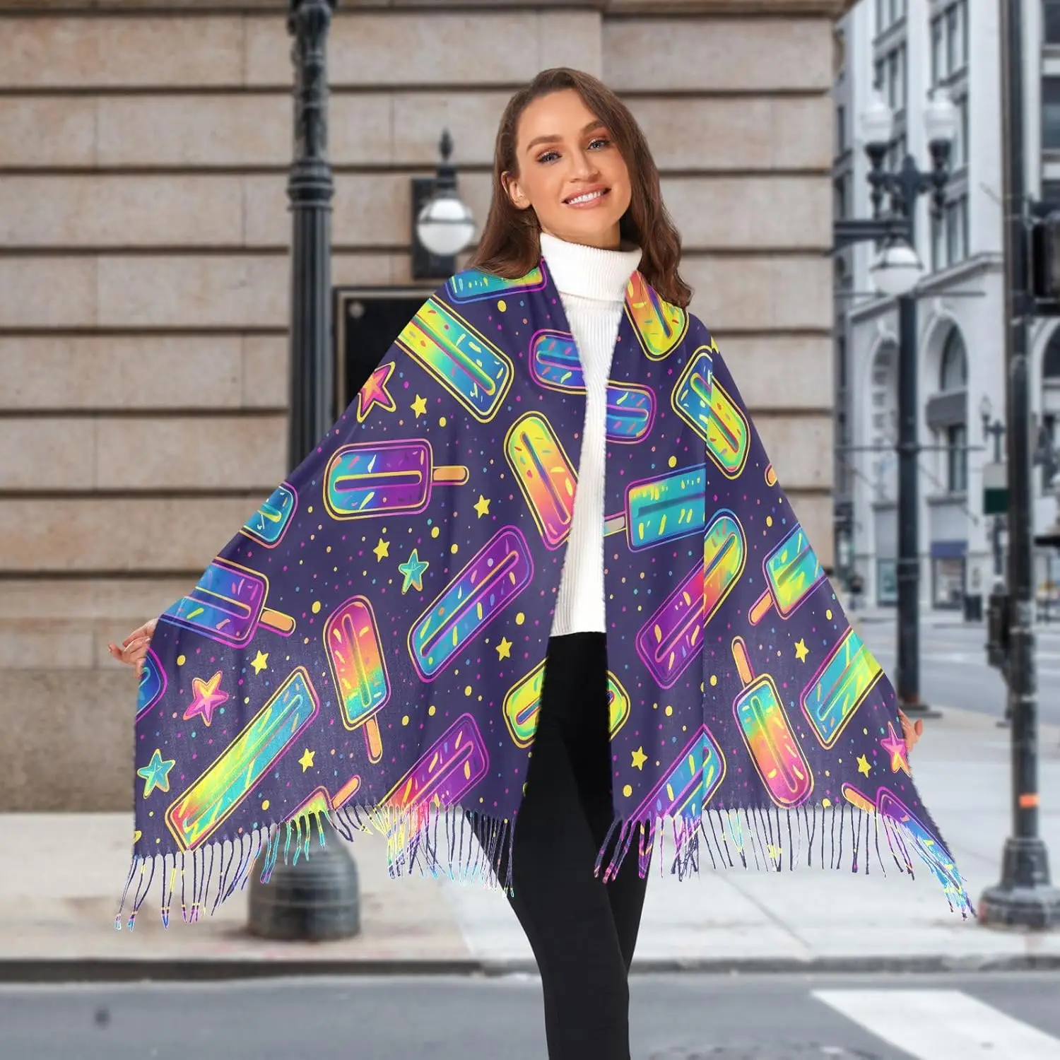 

Women's Scarves Winter Scarf Cashmere Feel Pashmina Shawls Wraps Ice Pop Neon Soft Warm Lightweight with Tassels Fall