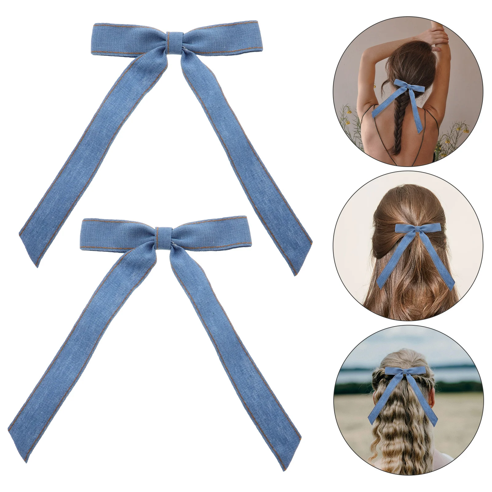

1Pair Vintage Denim Solid Color Bow Hair Clip Retro Charm Duckbill Design Fashionable Accessories for Women Girls
