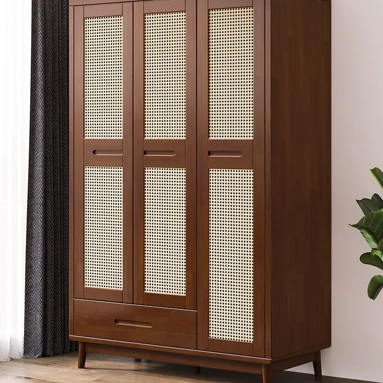 Solid Wood Wardrobe Rattan Wardrobe B & B Furniture Two Doors Three Doors Storage Wardrobe Japanese Small Apartment Bedroom L