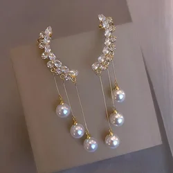 New Personality Fashion Design Zircon Earring For Women Light Luxury Web Celebrity Temperament Tassels Pearl Earring Jewelry