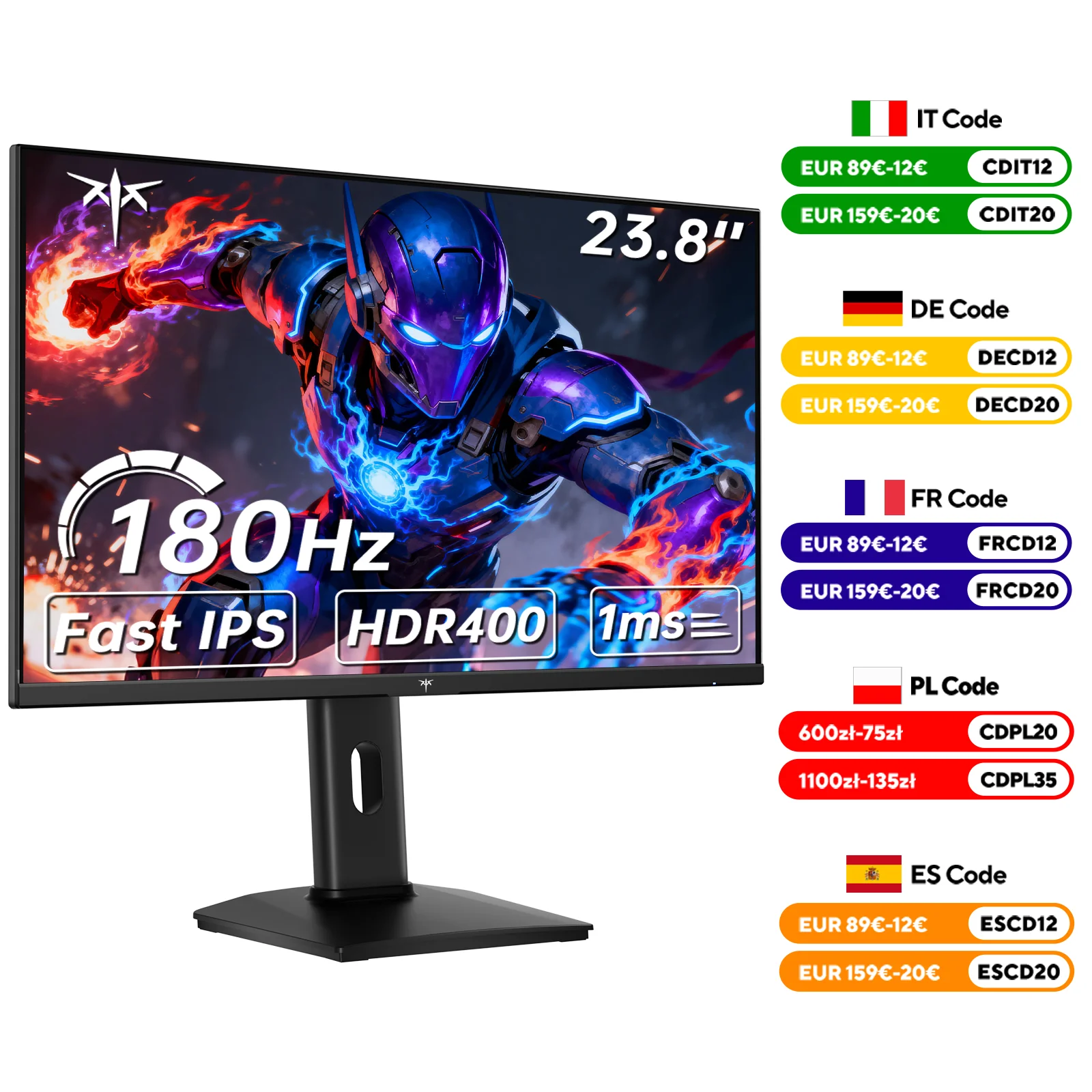 Moniteur de jeu KTC 24 pouces 180 Hz - Moniteurs informatiques 2K 1440P, moniteur IPS rapide avec HDR 400, synchronisation adaptative, jusqu'à 185 Hz H24T7
