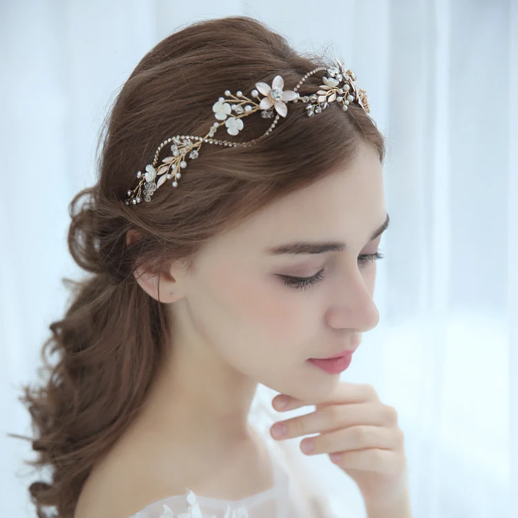 Baroque Bridal Tiara Headband Gold Color Floral Wedding Hair Piece Ornaments Women Prom Hair Accessories