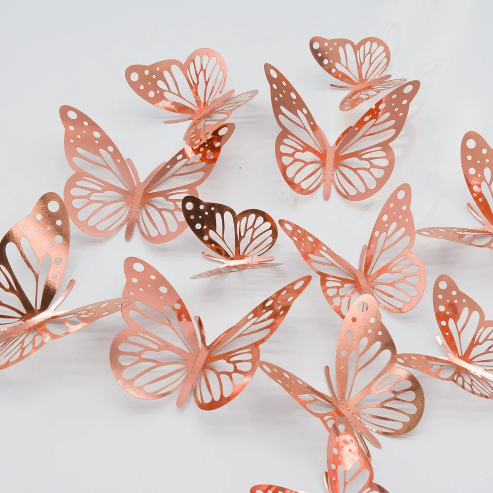 Rose Gold 3D Butterfly Oranments Valentine's Day Decor for Home Romantic Wedding Birthday Party Bride To Be Bridal Shower Favor