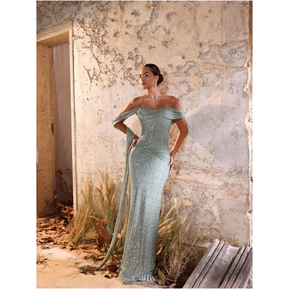 Cathy Aangepaste Shniy Glitter Zeemeermin Prom Dress Eenvoudige Geplooide vestidos de noiva Prachtige vloer-lengte Avondjurken 2025