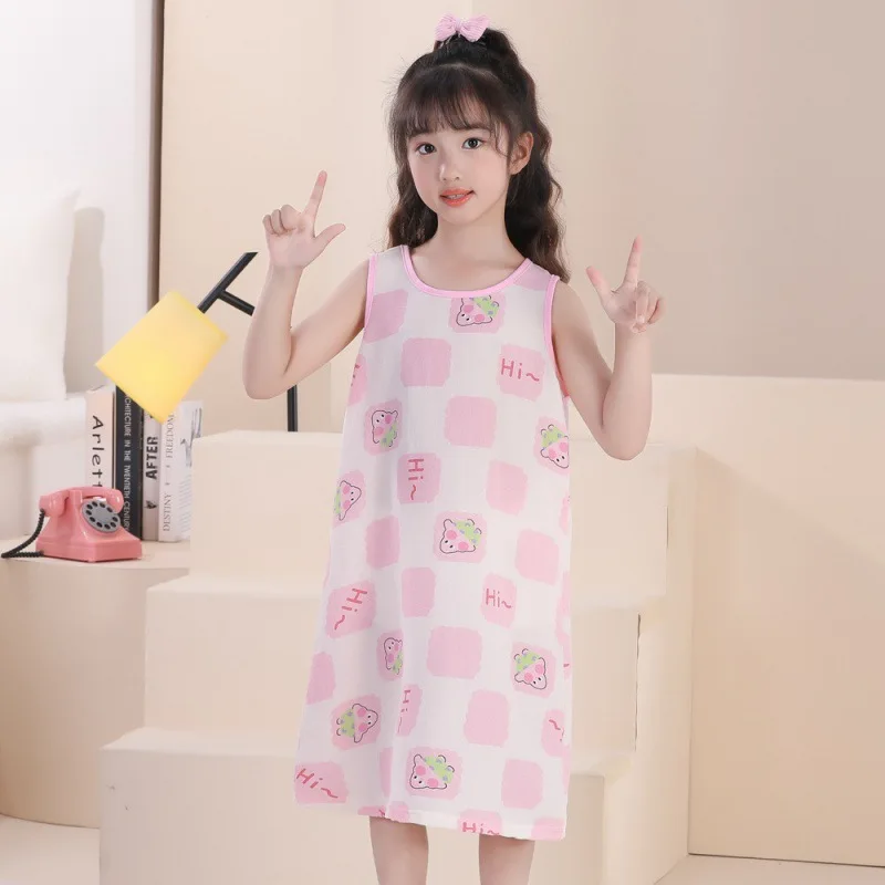 Sanrio Girls Pajamas Skirt Summer New Cotton Sleeveless Pajamas Cute Set Home Clothes Cartoon Kuromi My Melody Clothing Gift