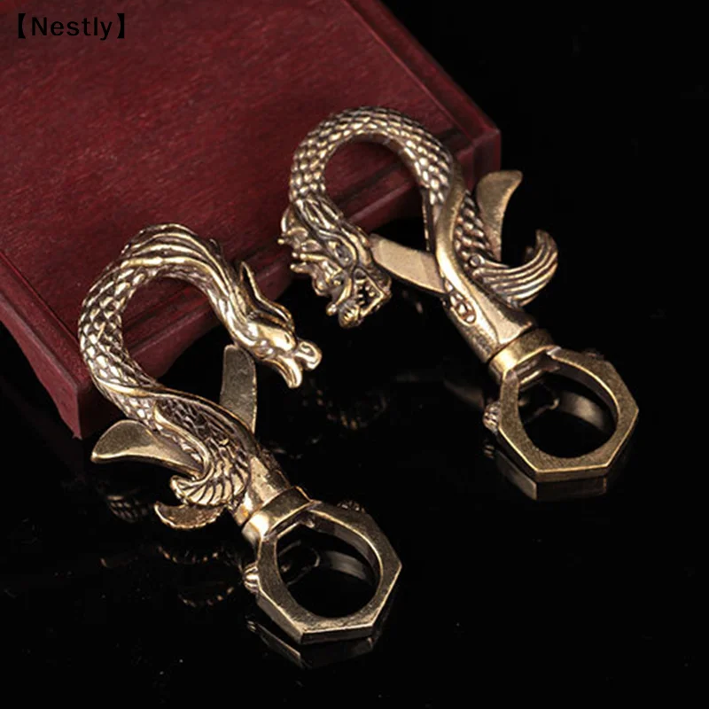 Vintage Copper Dragon Figurines Small Ornaments Retro Brass Animal Car Key Chains Crafts Office Desk Decorations Access〔Nest〕
