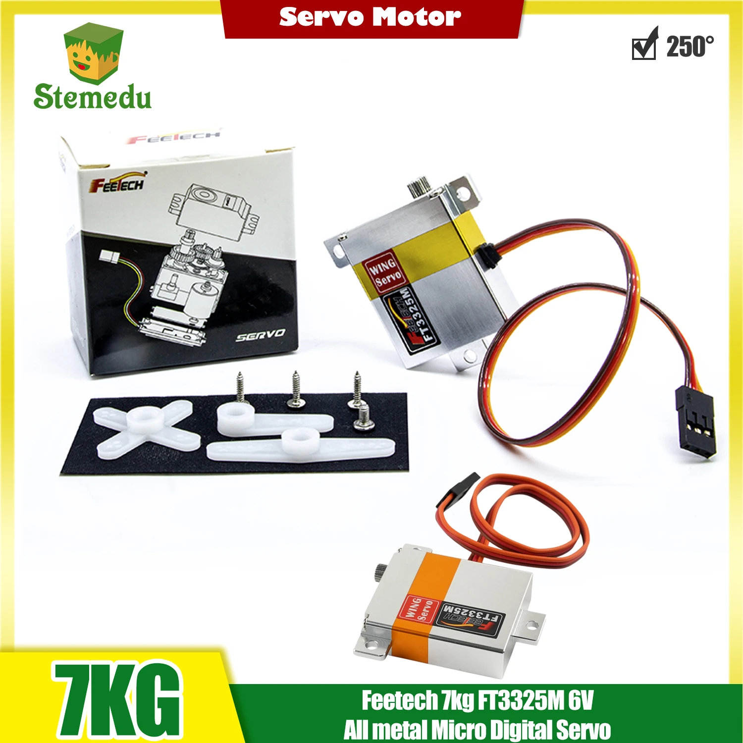 

Feetech FT3325M Сервопривод с металлической шестерней, 7 кг, мини-тонкий сервопривод, полностью алюминиевый корпус, микросервопривод для радиоуправляемого планера