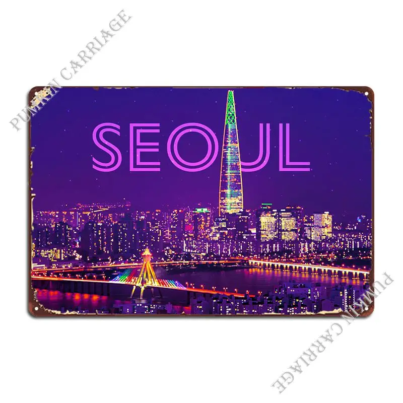 Seoul Korea Purple Evening Metal Plaque Poster Club Party Party Club Bar Mural Tin Sign Poster