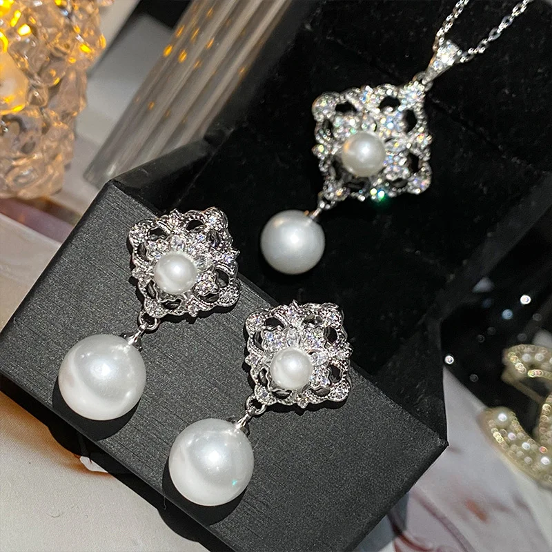 MDLFES Moiss1n الماس نمط الفرنسية خمر خمر مجموعة اللؤلؤ مخرمة أقراط حساسة بسيطة وأنيقة