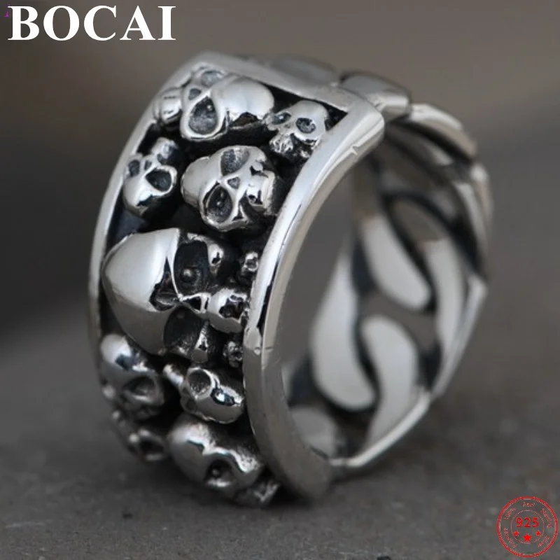 

Кольца BOCAI S925 из стерлингового серебра для мужчин, новая мода, ретро-окрашения с черепом, винтажные ювелирные изделия из чистого серебра, оптовая продажа