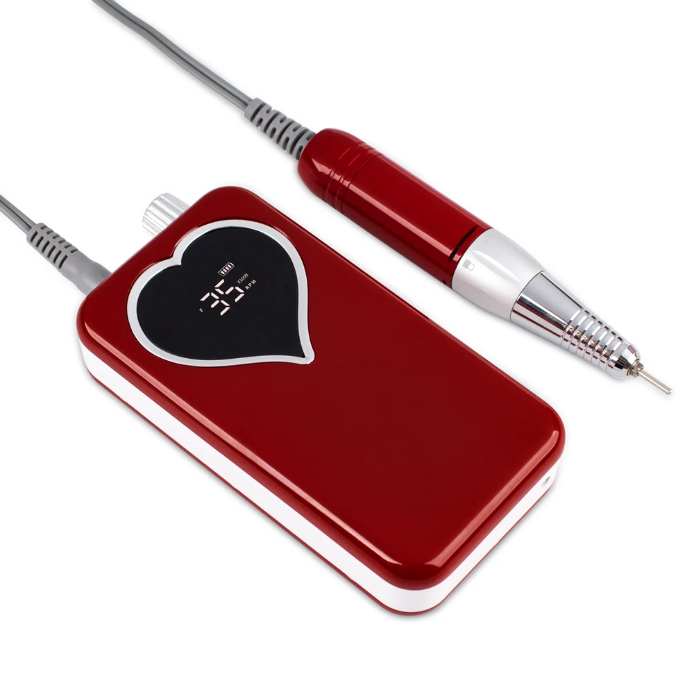 Perceuse à ongles électrique professionnelle, couleur rouge vif, 35000 tr/min, Rechargeable, Portable, sans fil, pour manucure