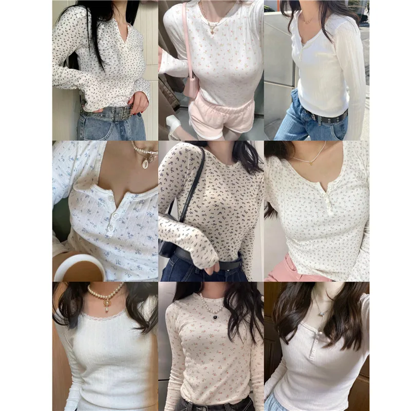 

Футболка Pure Desire Sle Long Sve с кружевной отделкой и цветочным принтом Wfle Pattern Base irt Хлопок 95% спандекс 5%