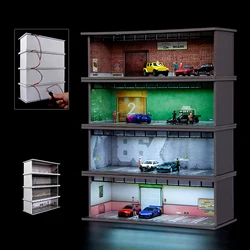 Vitrine de modelo de veículo com estacionamento, Display 1:64, Cena com luzes LED Modelo de carro esportivo Carros de brinquedo colecionadores