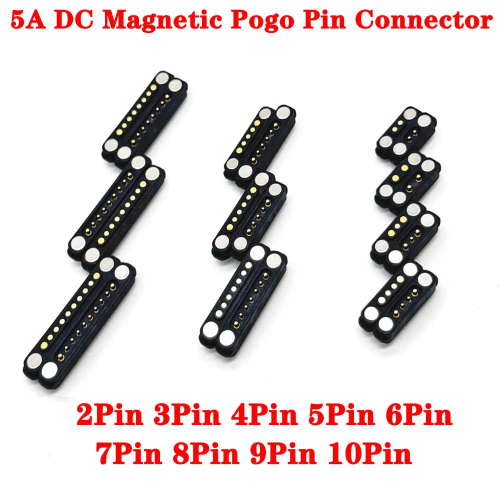 

1Pair 5A DC Magnetic Pogo Pin Connector 2Pin 3 4 5 6 7 8 9 10P Pogopin Male Female spacing 2.5mm Spring Loaded DC Power Socket