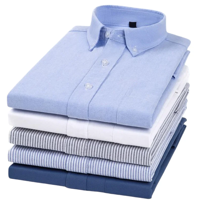 

New Men's Social Shirt Long Sleeve 100%Pure Cotton Oxford Soft Formal Male Clothes Oversized Solid Color Oxford Shirt S-5XL