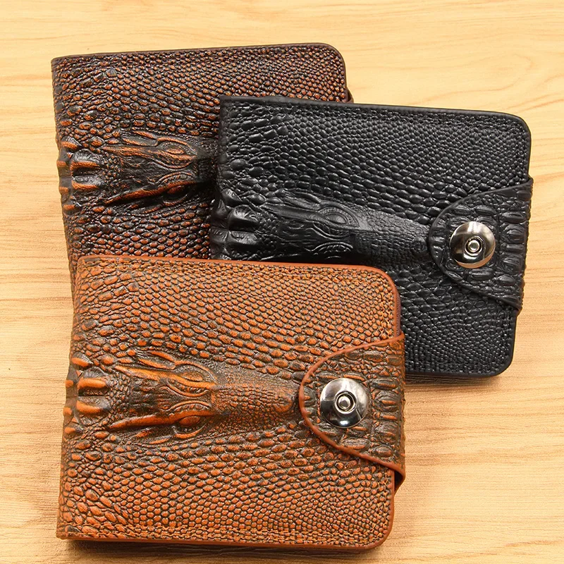 

High Quality Crocodile Skin Wallet Men Leather Small Zipper Short Men Wallets Credit Card Holders Coin Pocket Purse Alligator