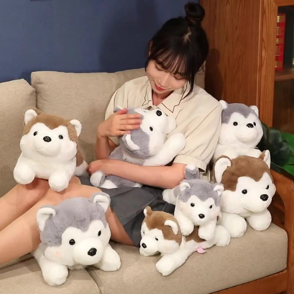 

Sleeping Pillow Stuffed Animal Husky Pet Puppy Lying Brown Dog Cartoon Soft Kawaii Stuffed Puppy Dog Xmas Gift