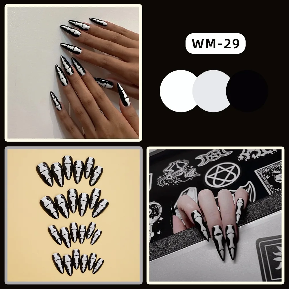 Faux ongles artificiels réutilisables pour Halloween, couverture complète, longue longueur, citrouille détachables, portables, pour Ballet, pour femmes