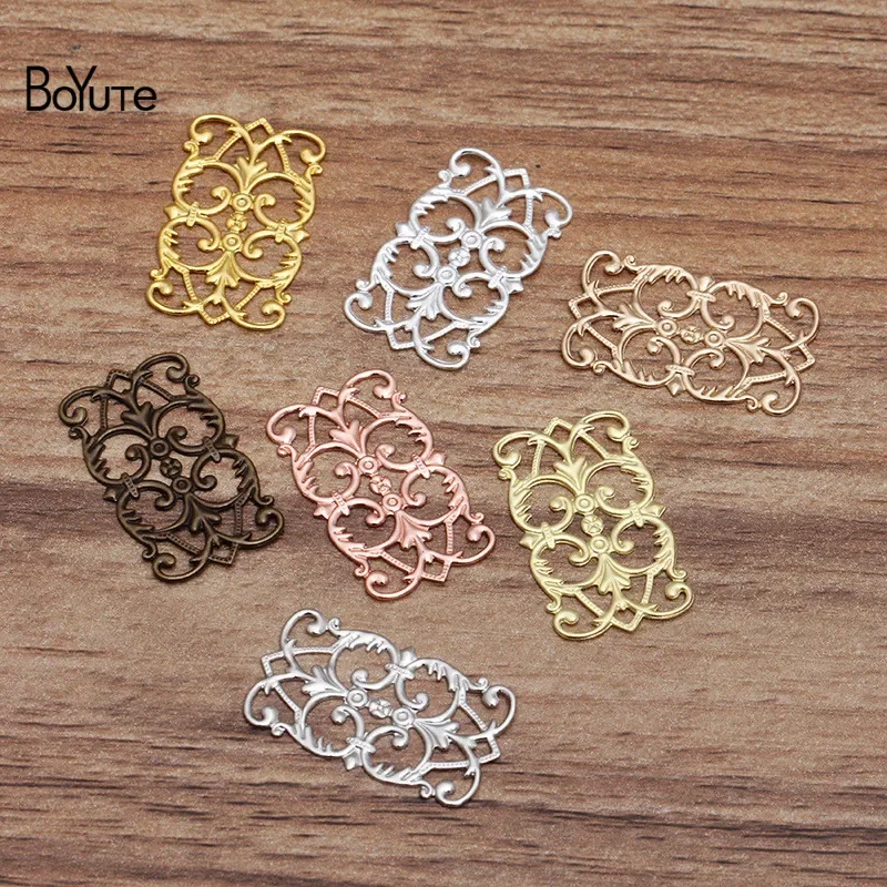 BoYuTe (100 Pieces/Lot) 15*25MM European Filigree Flower Plate Metal Brass Material Handmade DIY Jewelry Accessories