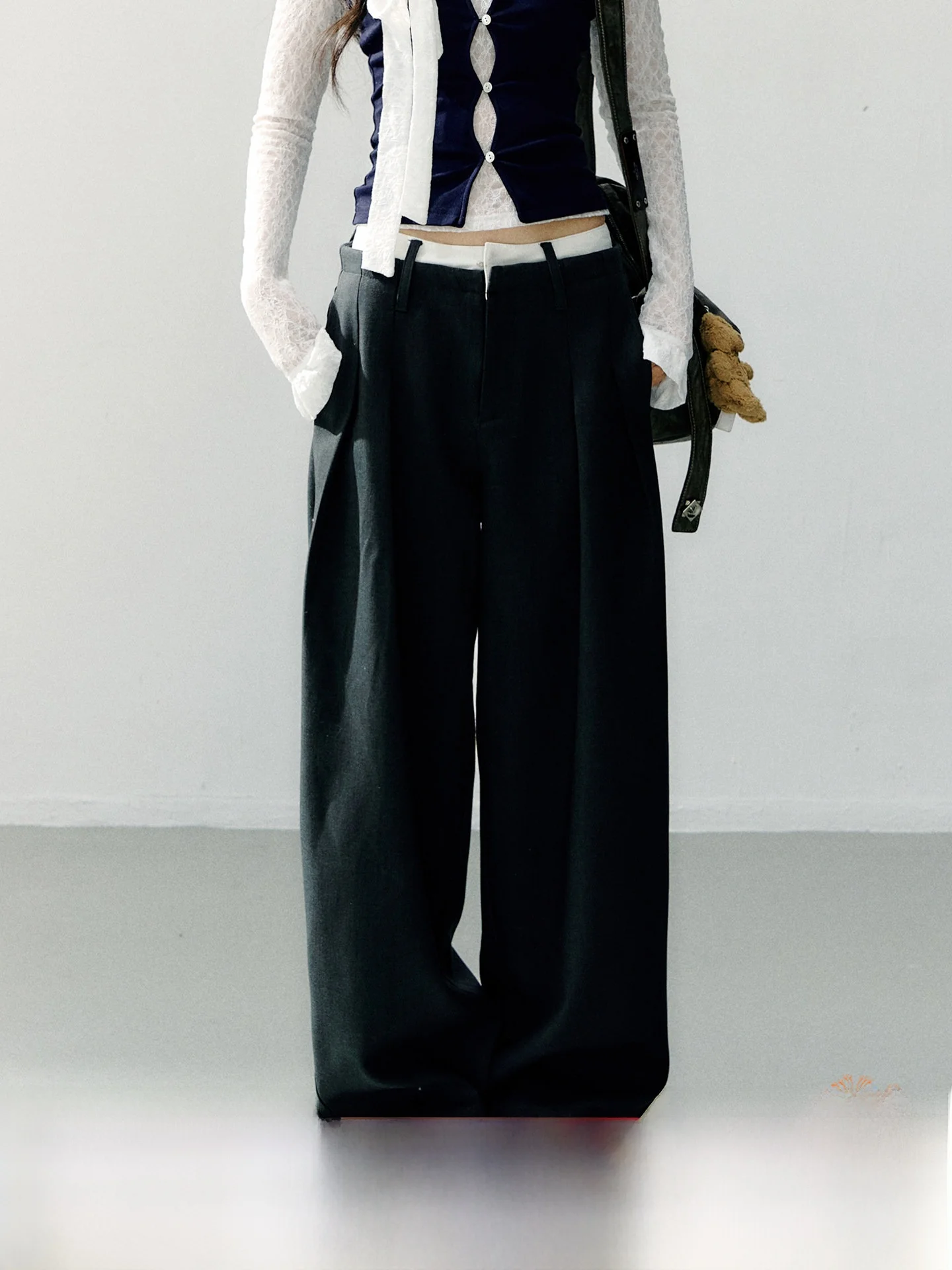 

7iftin Casual Pants ey Waist Cloth Patchwork Loose Wide Leg Dra Versatile Casual Trousers for Women Girls Students