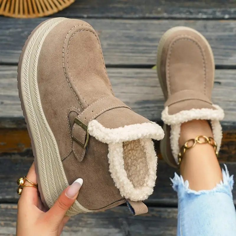 Fashion Wedge Heel Suede Snow Boots Women Winter 2026 Comfort Thick Sole Lambswool Ankle Boots Women Warm Plush Short Booties