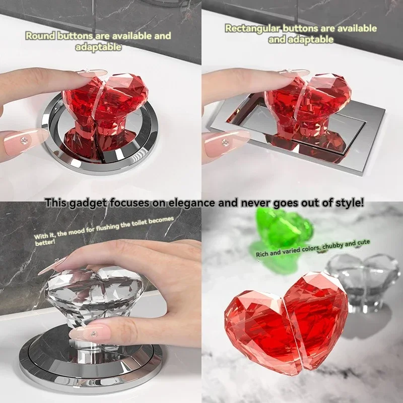 Multifunctional Toilet Press Creative Transparent Heart-shaped Toilet Toilets Tank Button Flush Lift Cover Bathroom Accessories