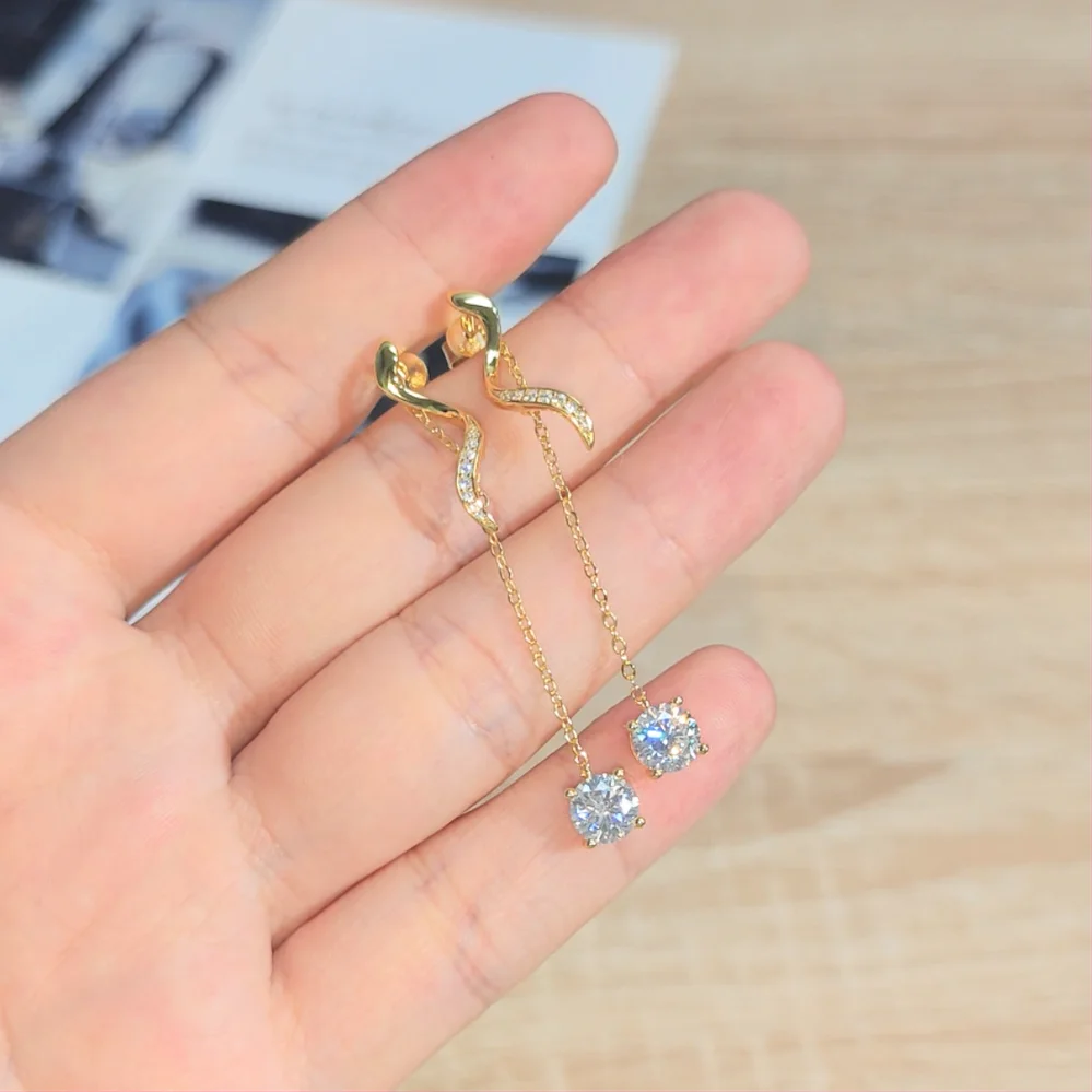 

Anziw 6.5mm 1CT Moissanite Drop Snake Stud Earrings for Women 925 Silver Long Chain Pendant Earrings GRA Certified Jewelry 2025