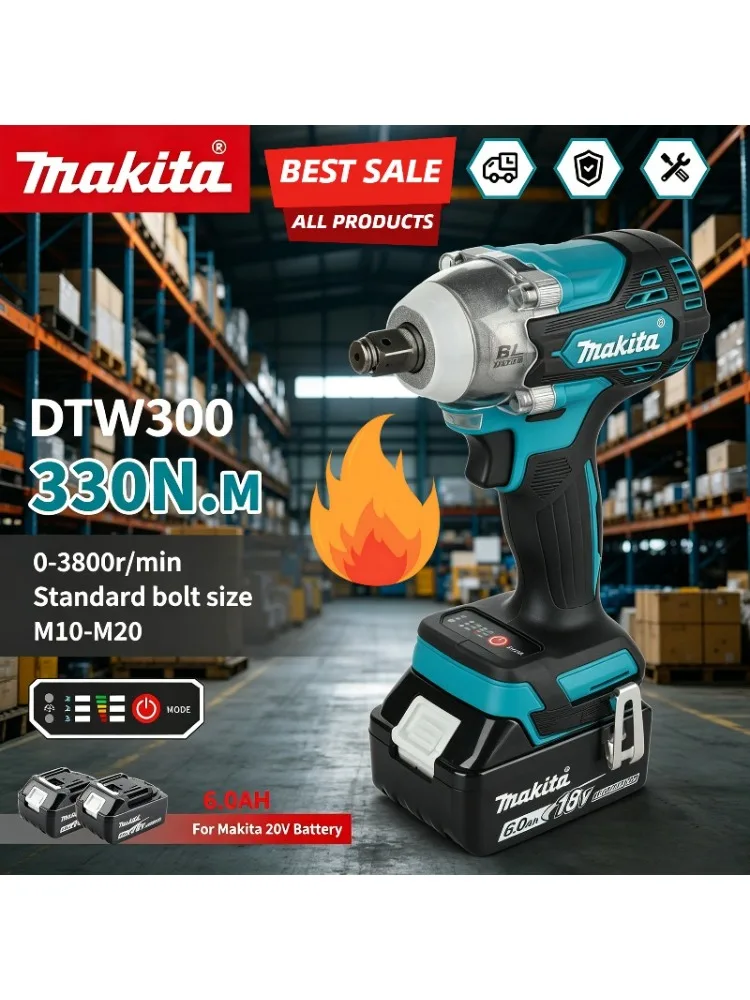 Windkanonen-Reifenentferner, Makita DTW300 Bürstenloser Akku-Schlagschrauber 330Nm Drehmoment Lithium Auto-Reparaturwerkzeug