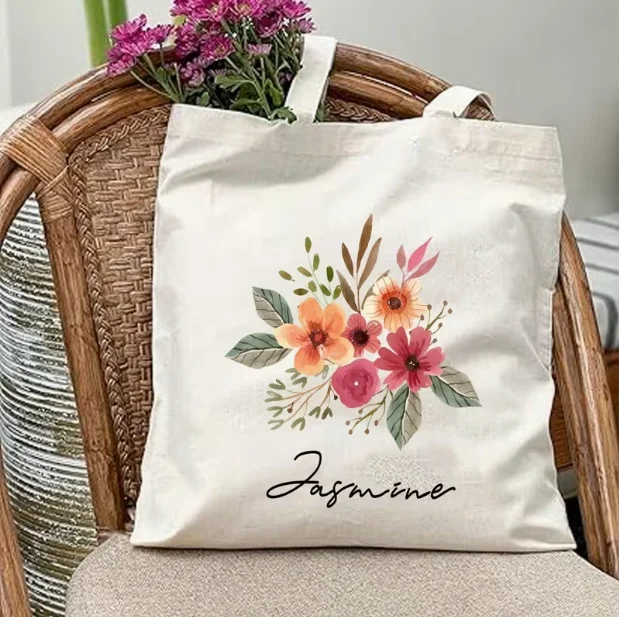الياسمين المائية قماش حقيبة يد المرأة البوهيمي زهرة مطبوعة حقيبة كتف حقيبة يد للتسوق ركاب حقيبة المدرسة #1