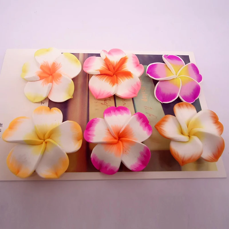 Lote de 10 Piezas de Flores de Plumeria Frangipani Rubra de Arcilla Polimérica de 40 mm, Accesorios para Hacer Joyería para el Cabello y Collares Hawaianos
